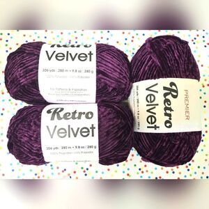 🎄🛍❤️Premier Retro Velvet Yarn Purple 3 NEW IN PKG SKEINS 9.8 OZ 306 YARDS PER